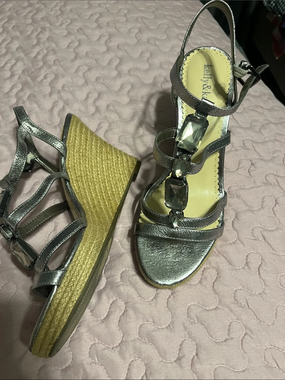 Silver Jeweled Wedge Sandals